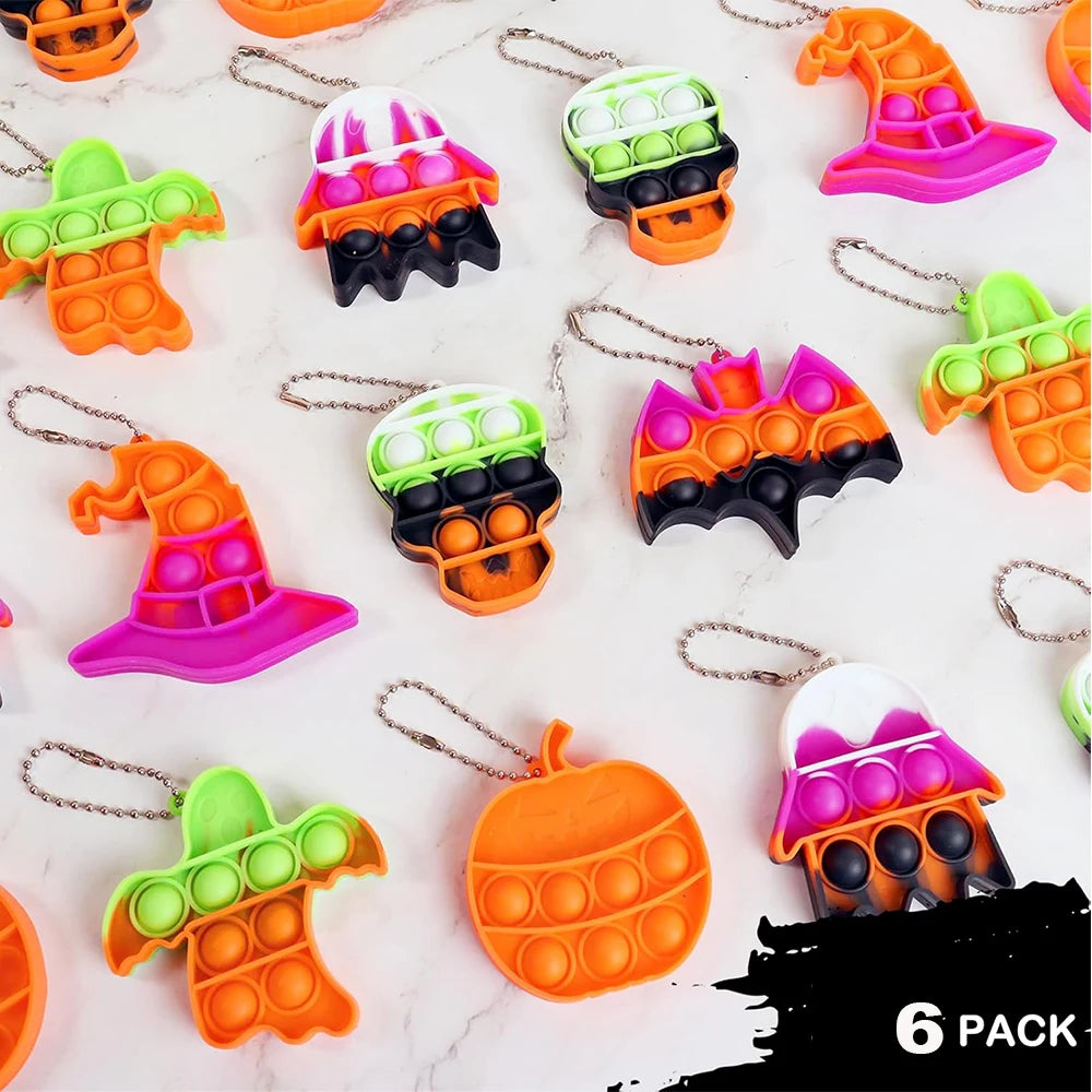 6-piece Halloween mini decompression sensory popular keychain suitable for children's Halloween party gifts
