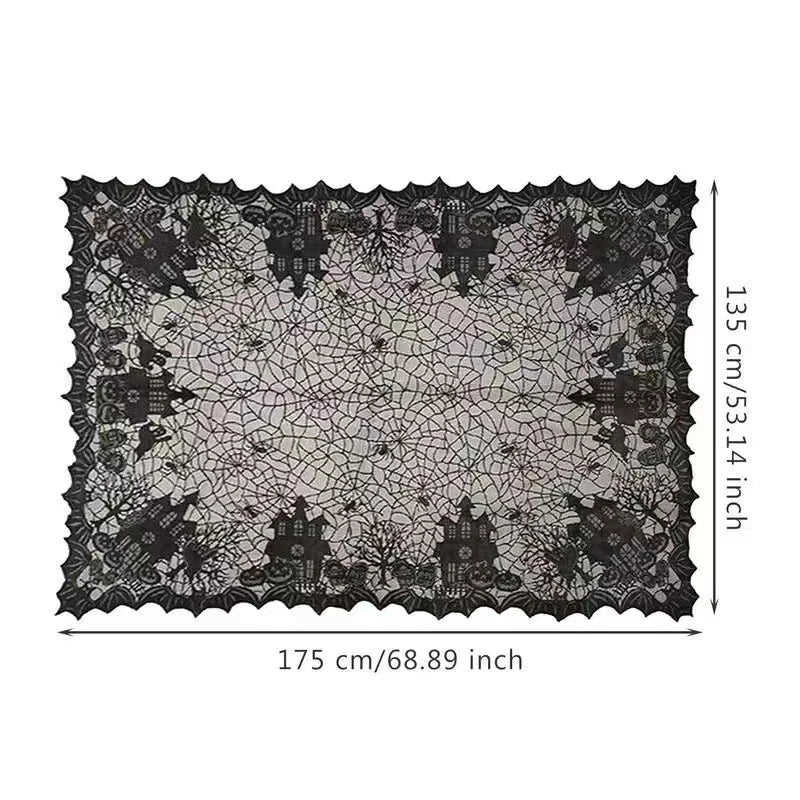 1 Pcs of Halloween Lace Tablecloth Spider Web Skull Pattern Rectangular Shape for Party Decoration Haunted House Pumpkin Design