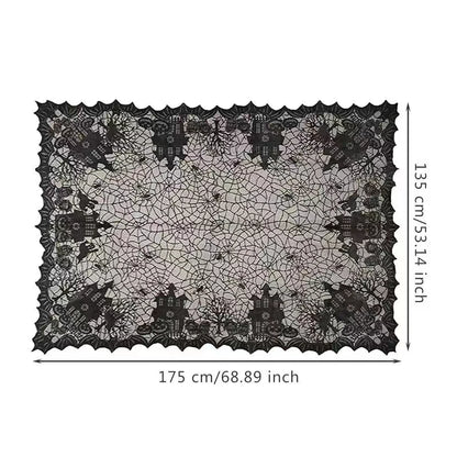 1 Pcs of Halloween Lace Tablecloth Spider Web Skull Pattern Rectangular Shape for Party Decoration Haunted House Pumpkin Design