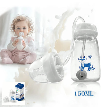 1pc 5oz/150ml Hands-Free PP Feeding Bottle with Straw Brush, Self-Feeding Normal-Neck Baby Bottle Set.