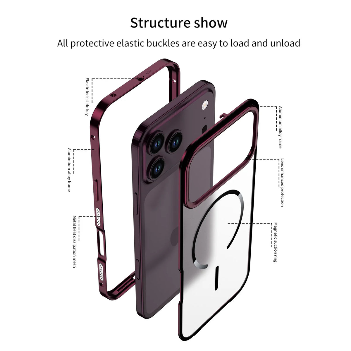 For Magsafe Matte Backplane 2in1 Magnetic Phone Case for iPhone 18 17 Pro Max 18Pro Aluminum Alloy Buckle Border Removable Cover