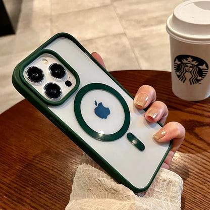 Luxury For Magsafe Transparent Case For iPhone 16 15 14 13 12 11 Pro XS XR Max Mini Plus Magnetic Wireless Charge Cases Cover