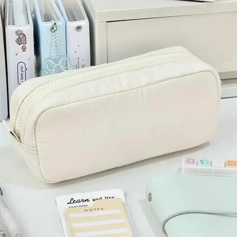 Simple Solid Color Square Pencil Case Large Capacity Classified Storage Pencil Bags Multifunctional Student Stationery Organizer