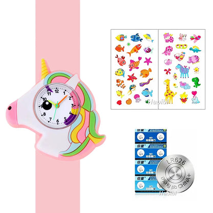 Boys Girls Watches Baby Kindergarten Party Gift Children Study Time Toy Wristwatches Slap Bracelet Clock Cartoon Kids Watches 22