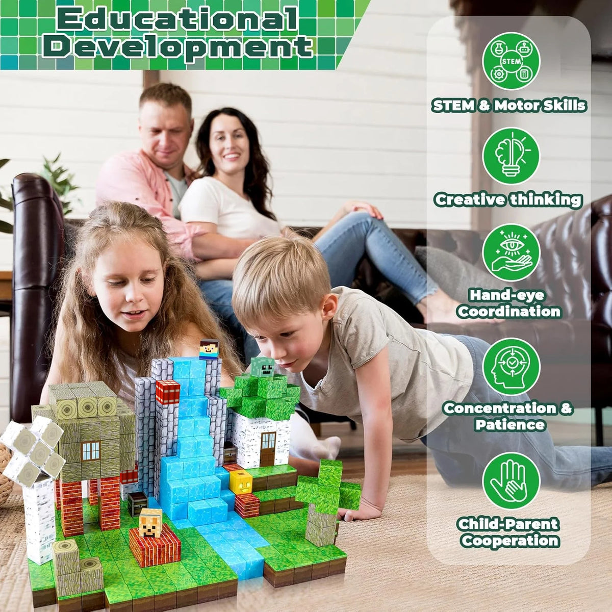 Magnetic Building Blocks Mine World Magnetic Forest House Brick Cube Toys Set STEM Sensory 2025 Best Gift for 3+ Boy Girl Kid