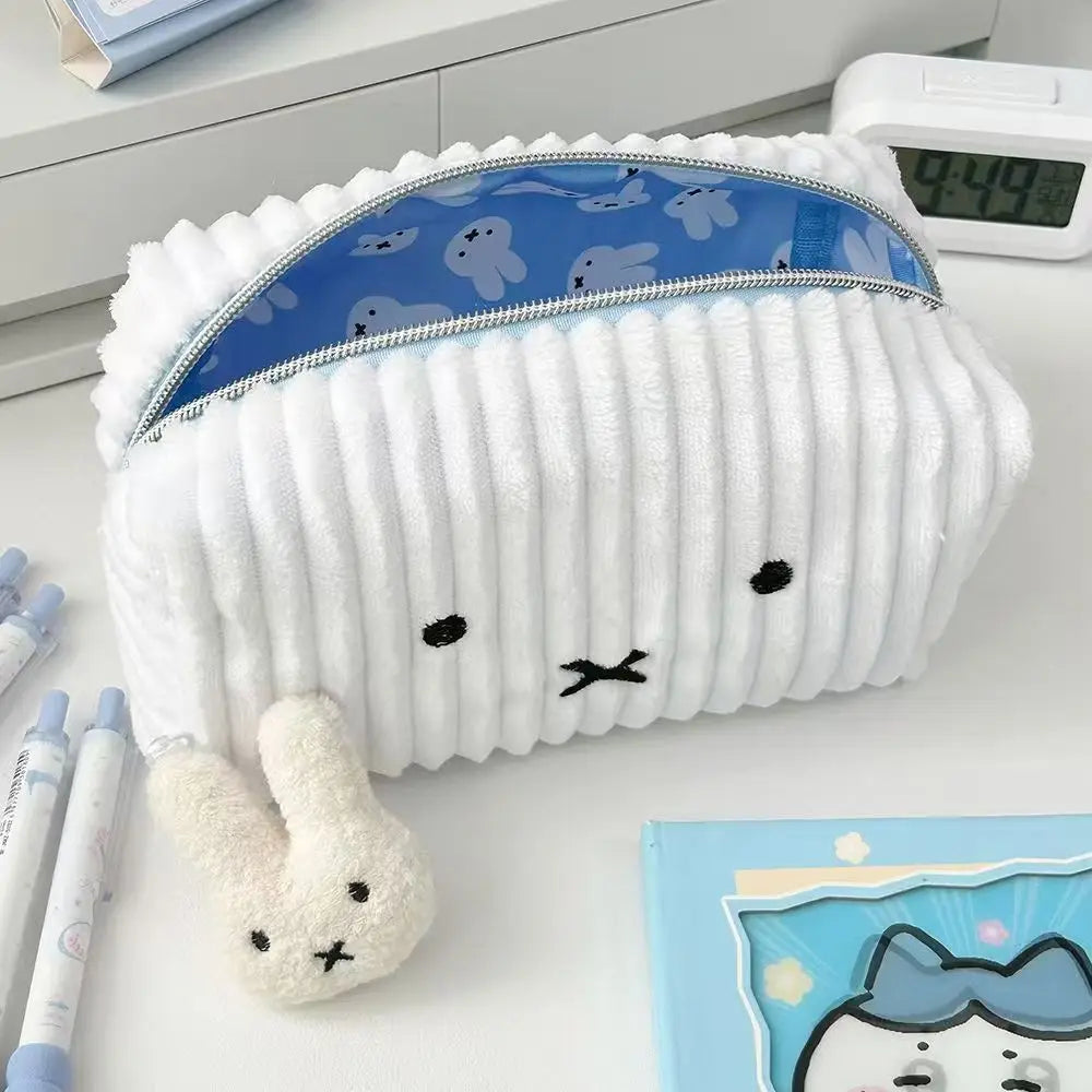 Kawaii Miffy Striped Large Capacity Student Stationery Storage Bag Portable Miffy Cosmetic Bag Makeup Storage Bag Birthday Gifts