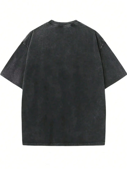 Men's Gothic Heavyweight Cotton T-Shirt - Drop Shoulder Oversized Streetwear Tee with Dark Angel Graphic