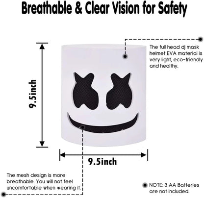 Halloween LED DJ Mask Lifelike Marshmello Mask Breathable Helmet Mask Durable Carnival Festival Halloween Party Props Cosplay