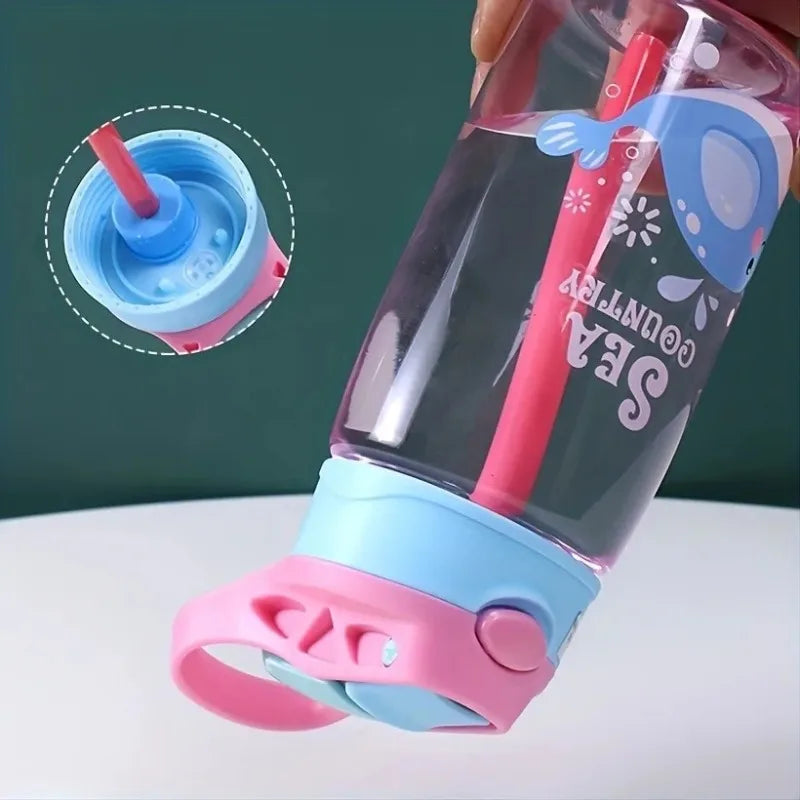 480ML Kids Handheld Portable Cartoon Pattern Water Sippy Cup Feeding Cup with Straws Leakproof Bottle For Outdoor Sports