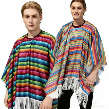 Ethnic Cloak Mexican Poncho Men Women Costume Cosplay Festival Party Adult Mexican Colorful Striped Folk Cape Christmas GiftEthn