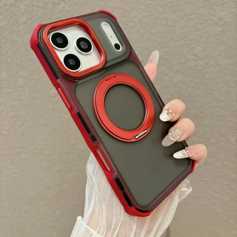Skin feel matte semi transparent magnetic 360 ° bracket phone case for iPhone 18 17 16 15 14 13 Pro Max airbag anti drop cover