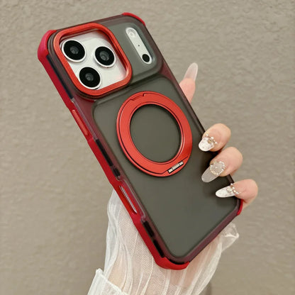 Skin feel matte semi transparent magnetic 360 ° bracket phone case for iPhone 18 17 16 15 14 13 Pro Max airbag anti drop cover