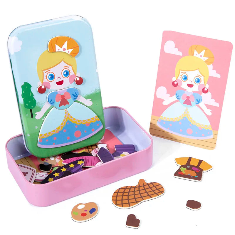 Magnetic 3D Puzzle Children Dress Up Change Facial Expression Game Iron Box Jigsaw Early Education Imagination Toys Girls Gifts
