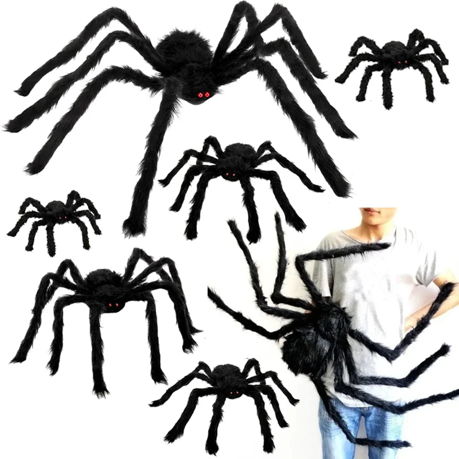 Halloween Plush Spider, 30-200cm Outdoor Giant Spider Decor Chamber Prank Black Spider, Horror Halloween Decoration Party Prop
