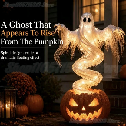 Swirling Ghost Pumpkin Yard Lamp,LED Halloween Floor Garden Light  | Lighted Outdoor Ghost Pumpkin Decor for Halloween