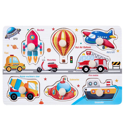 Baby Wooden Puzzles Montessori Toys 1 2 3 Years Toddler Toys Hand Grab Board Alphabet Number Cognition Learning Educational Toys