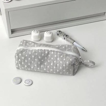 Portable Fabric Pencil Bag for Students Ins Korean Style Dot Pencil Case Large Capacity Fashion Stationery Organizer Makeup Bag