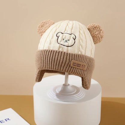 Baby  Hat Cute Bear Ear Protection Hat Children Winter Thickened Warm Knitted Korean Version Of The Baby Hat