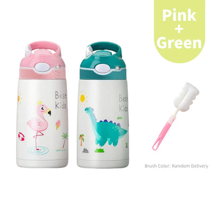 400ML  Kids Water Bottle Cartoon Animal Thermos Mug Baby Duck Billed Straw 316 Stainless Steel Vacuum Flasks Thermos Bottle