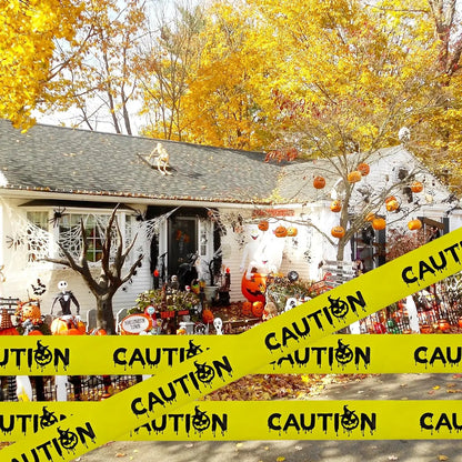 Halloween Danger Tape Yellow Red Barricade Line with Bold Caution Lettering for Horror Party Haunted House Scary Scene Decor
