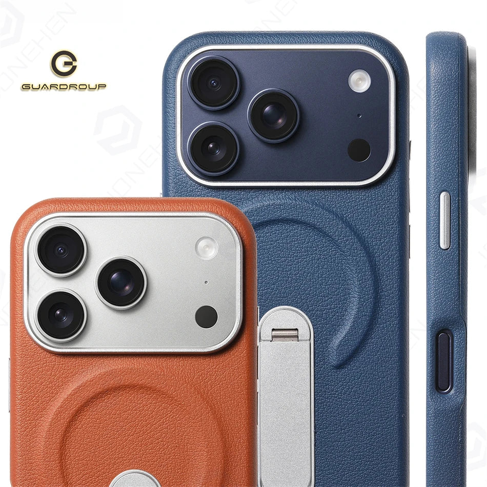 Magnetic Retro Leather Stand Holder Case For IPhone 17 16 15 14 13 18 Pro Max Wireless Charge Shockproof Armor Cover For Magsafe