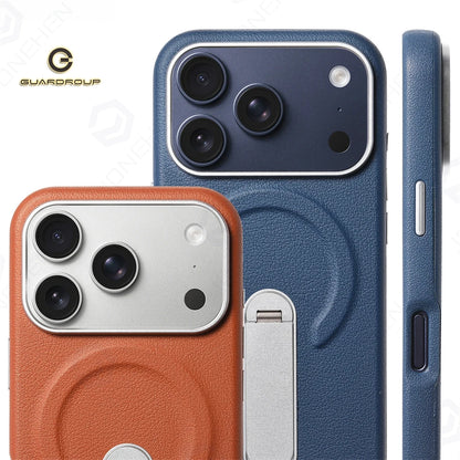 Magnetic Retro Leather Stand Holder Case For IPhone 17 16 15 14 13 18 Pro Max Wireless Charge Shockproof Armor Cover For Magsafe