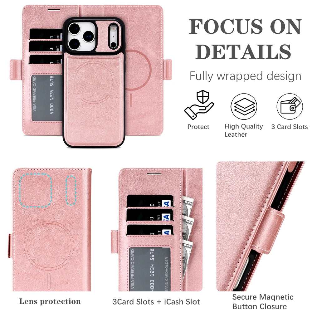2 in 1 Wallet Case For iPhone 18 17 Promax Air 16 Pro Max 15 Plus 14 13 12 iphone17 Cards Slot Leather For Magsafe Phone Cover