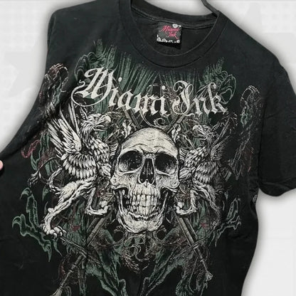New Long sleeved Affliction T shirt Y2K Hip Hop Round Neck Oversized T shirt Mens Womens Casual Gothic Clothing Tops Streetwear