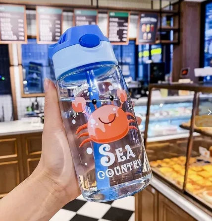 480ML Kids Cartoon Sippy Cup LeakProof Straw Water Bottle Handheld Portable Drinking Vessel for Outdoor Sports Children DailyUse
