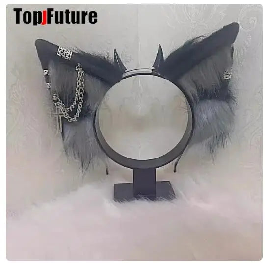 Harajuku Halloween Gothic Punk Lolita Devil's Horn Wolf Ear Demon Cosplay Handcraft Anime Party Costume Hairband Punk Headband