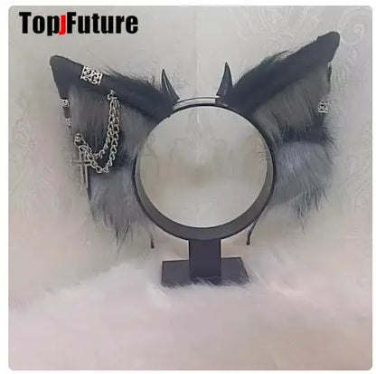 Harajuku Halloween Gothic Punk Lolita Devil's Horn Wolf Ear Demon Cosplay Handcraft Anime Party Costume Hairband Punk Headband