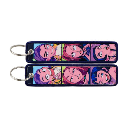 Popular Anime Character Embroidery Keychain Cool Cartoon Key Tag Motorcycles Cars Backpack Chaveiro Fashion Keyring Friend Gifts