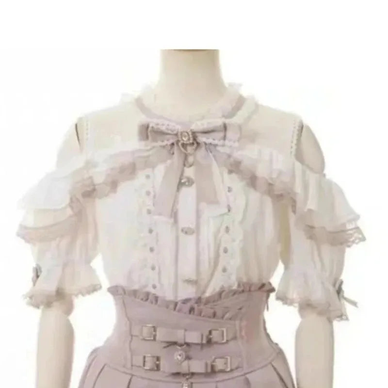 Japanese Sweet Lolita Style Mini Skirt Women Elegant Lace Bandage Party Cake Skirts Female Gothic Y2k Metal Buckle Skirt