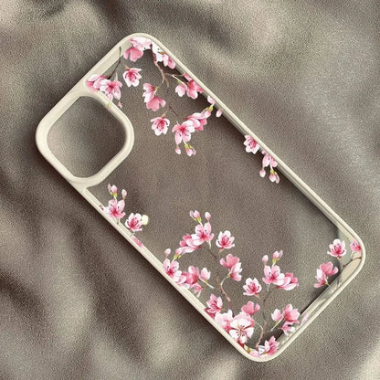 Pink Magnolia Flower Phone Case For iPhone 18 Pro Max 17 16 15 14 13 12 11 7 8 Plus Air Plum Blossom Shockproof Clear Hard Cover