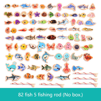 Wooden Magnetic Fishing Toy Montessori Marine Cognition Hand Eye Coordination Kids Early Educational Parent Child Birthday Gifts