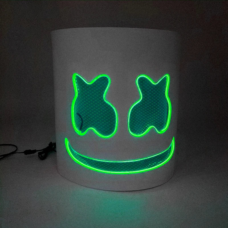 DJ Marshmello Luminous Head Cover LED Light Up Halloween Cosplay Headgear Glowing Helmet for Neon Night Club Music Rave Props