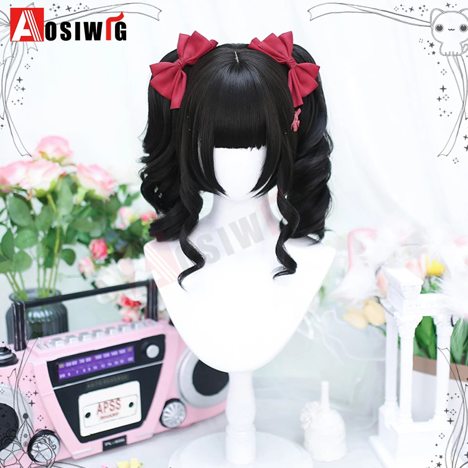Synthetic Princess Cut Double Ponytail Lolita Wig with Bangs Girl Ombre Blonde Brown White Gray Cosplay Halloween Harajuku Wig
