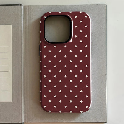 luxury Ins Brown Red Polka Dots Phone Case for iPhone 17 16 15 14 13 12 11 X XS XR XSMAX 7 8 Air Pro Max Plus Double-layer Cover