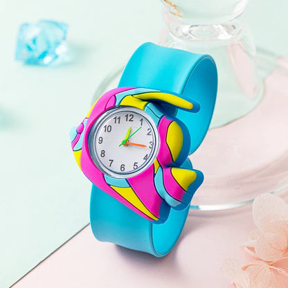 Cartoon Children Watches Baby Study Look The Time Toy Bracelet Kids Slap Watch for Boys Girls Birthday and Christmas Gift Clock
