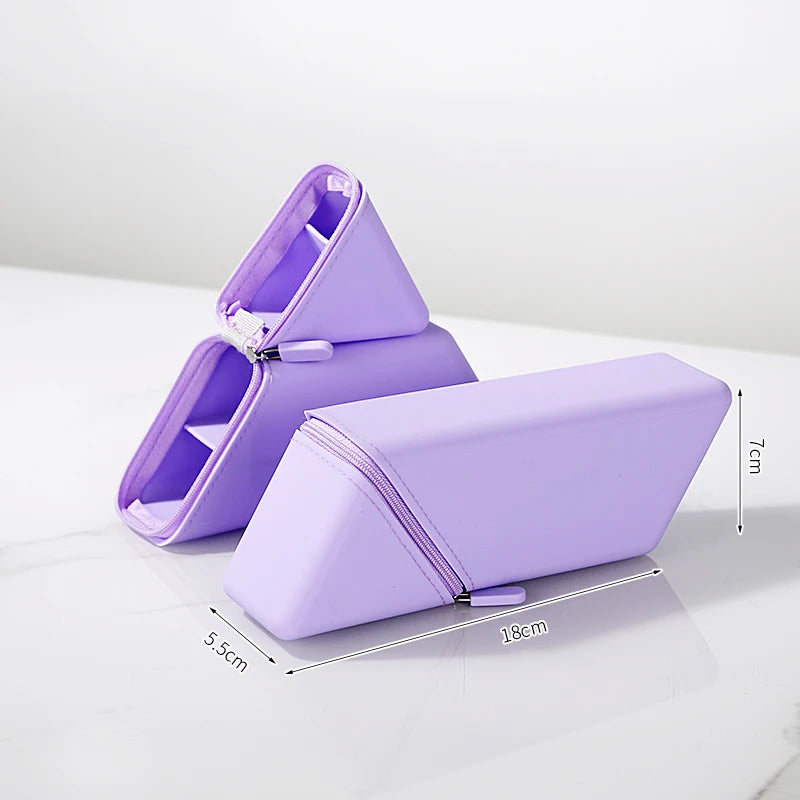 Creative Silicone Pencil Case Large Capacity Simple Design Dual-Purpose Pen Holder Multi-Layer Storage Triangular Stand-Up Style