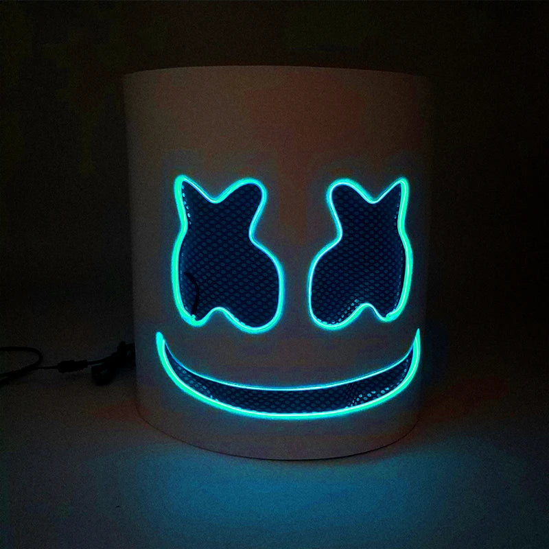 DJ Marshmello Luminous Head Cover LED Light Up Halloween Cosplay Headgear Glowing Helmet for Neon Night Club Music Rave Props