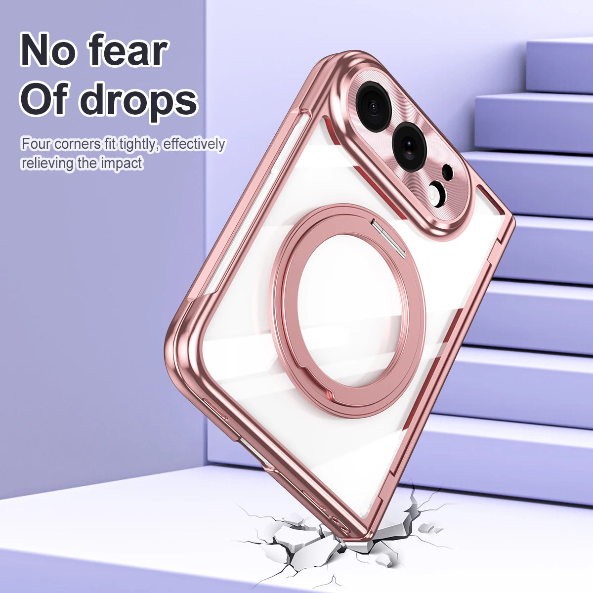 360 Rotating Magnetic Bracket Electroplating‌ Case for iPhone Ultra 18 Fold Wide Hinge Protection‌ Shockproof for Magsafe Cover