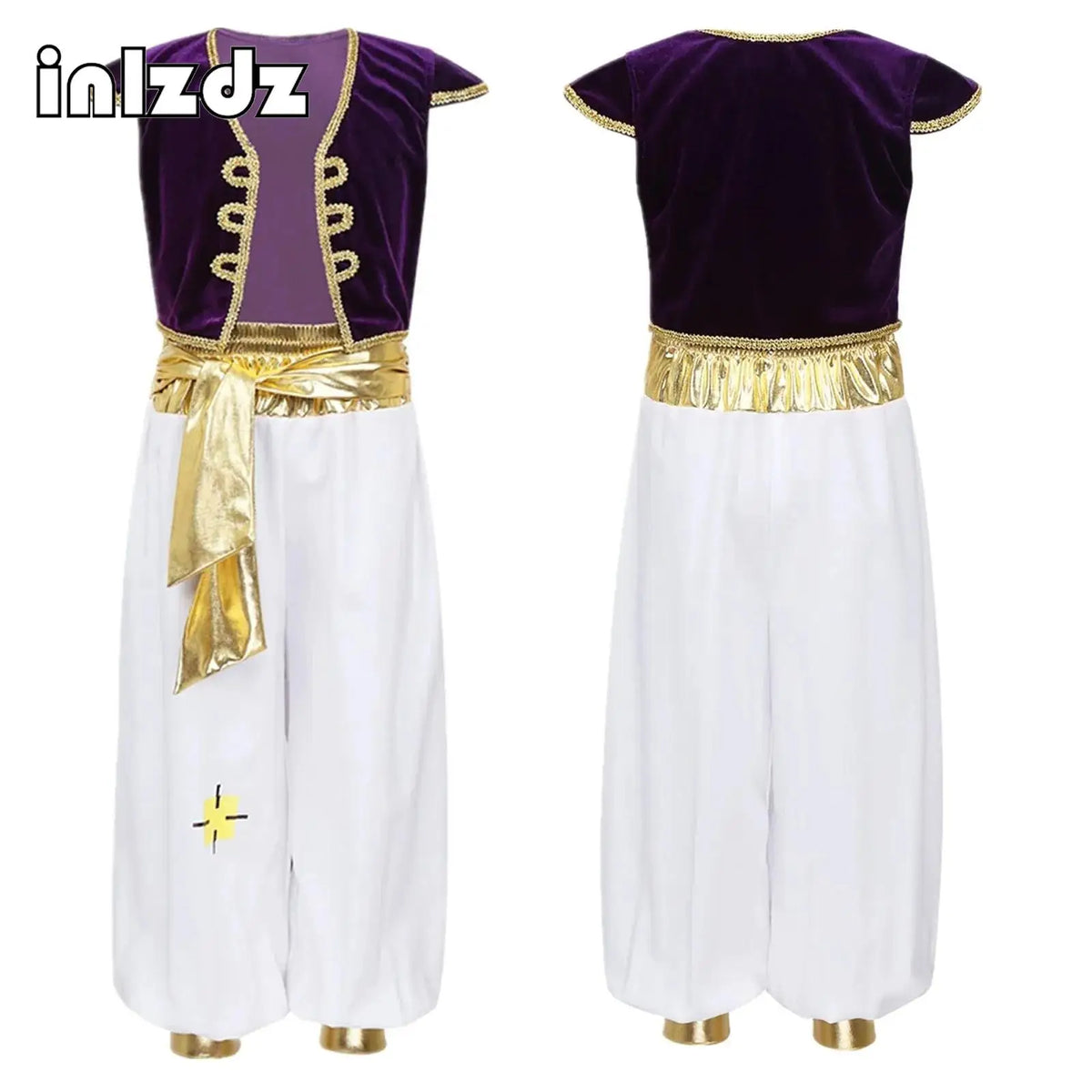 Boys Mythical Prince Arabian Carnival Cosplay Outfit Halloween Party Arabian Prince Role Play Waistcoat Vest Top+Belted Pants