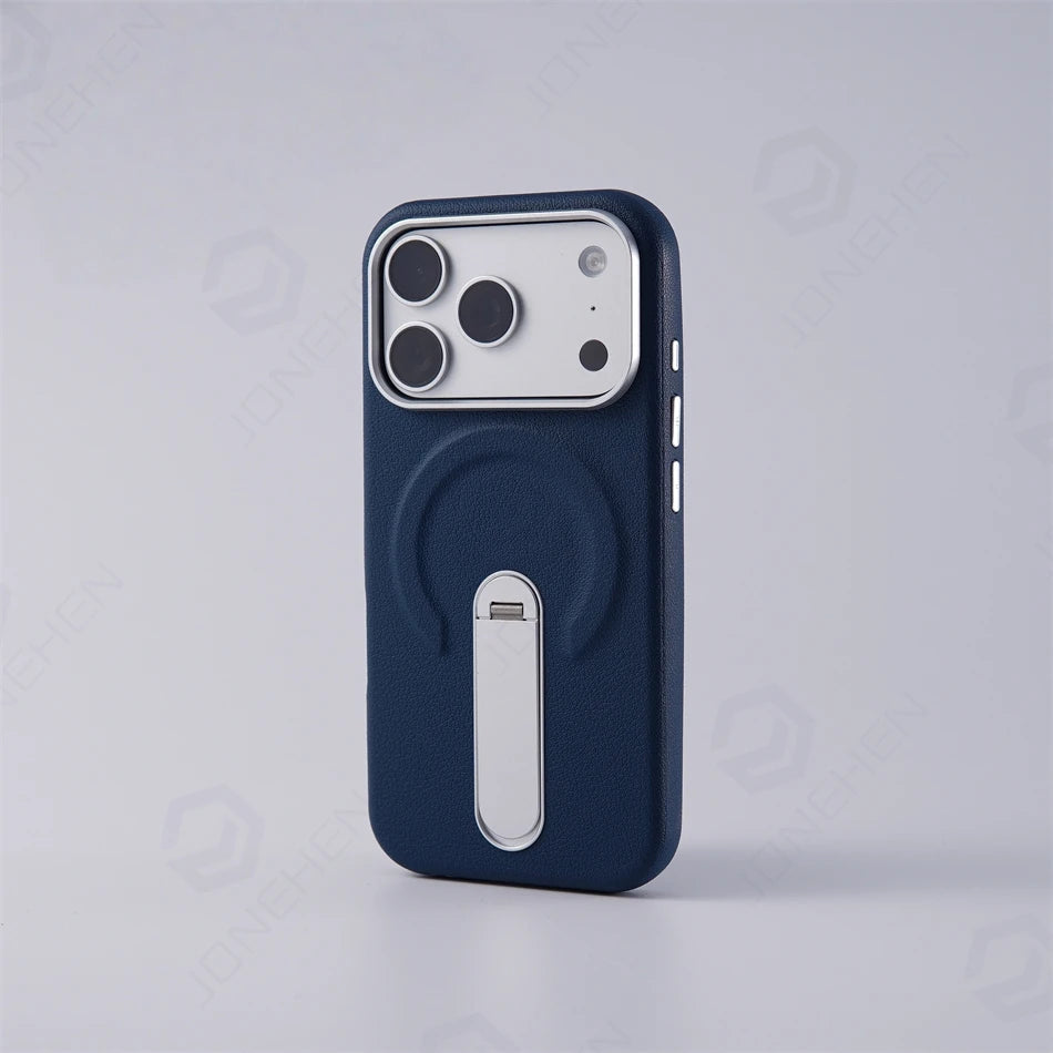 Magnetic Retro Leather Stand Holder Case For IPhone 17 16 15 14 13 18 Pro Max Wireless Charge Shockproof Armor Cover For Magsafe