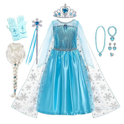 Girls Halloween Cosplay Princess Vestidos Elsa Costume Snow Queen Dress Up Kids Role-play Carnival Children Birthday Party Dress