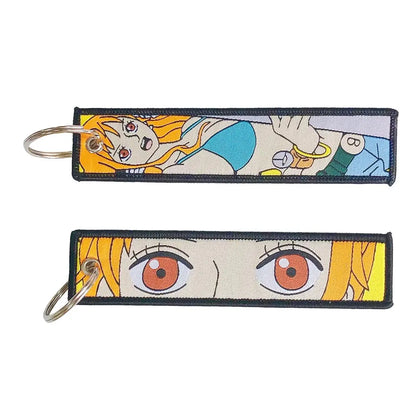One Piece Anime Key Chains with Cute Jet Manga Embroidery Fashion Key Tag for Jewelry Accessory Key Ring Holder Gift Anime Fans