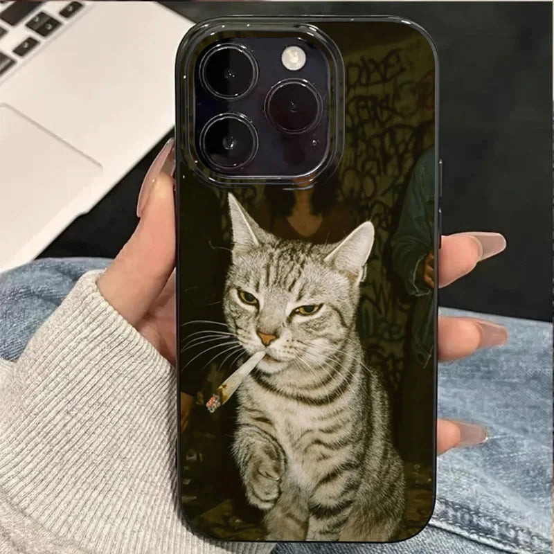 Fashion Kitten Smoking Pattern Phone Case For iPhone 11 12 13 14 15 16 17 18 Pro Max 16E 17Air X XR XS Max 7 8 Plus Soft Cover