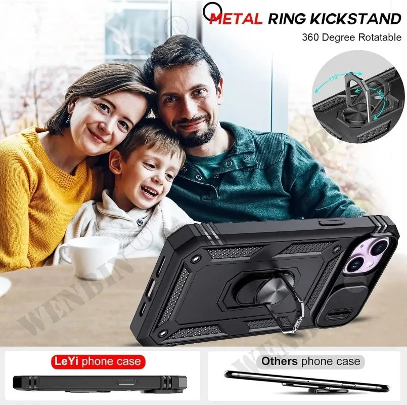 Case For iPhone 17 16 16e 15 14 13 12 11 Pro Max Plus Mini XS XR 8 Plus 8 7 SE Heavy Duty with Camera 360 Degree Kickstand Cover