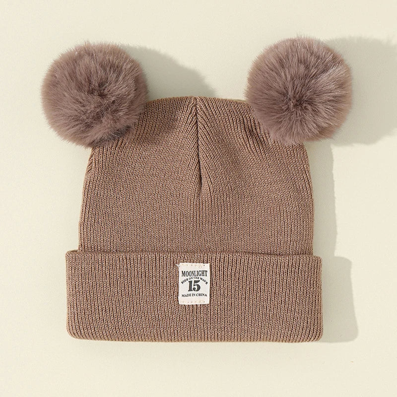 Autumn Winter Baby Warm Knitted Hats With Pom Kids Knit Beanie Hat Solid Color Children Hat For Boys Girls Accessories
