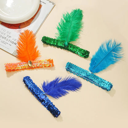 1920s Flapper Headband Feather Headpiece Sequin Headband with Gem for Gatsby Party Halloween Costume Accessory